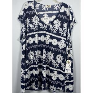 Nwt Show Me Your Mumu Carter Tunic Women's Coverup Blue White Floral Sheer Top L